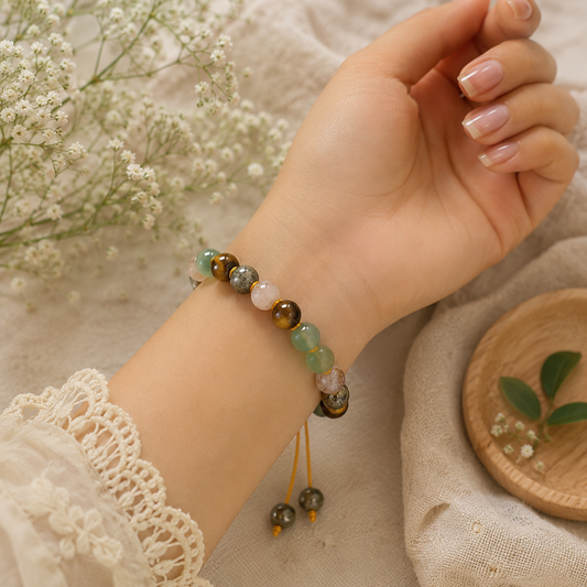 Money Magnet Double Fusion Tie-Up Band with Pyrite, Tiger Eye, Citrine & Aventurine Beads