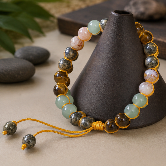 Money Magnet Double Fusion Tie-Up Band with Pyrite, Tiger Eye, Citrine & Aventurine Beads