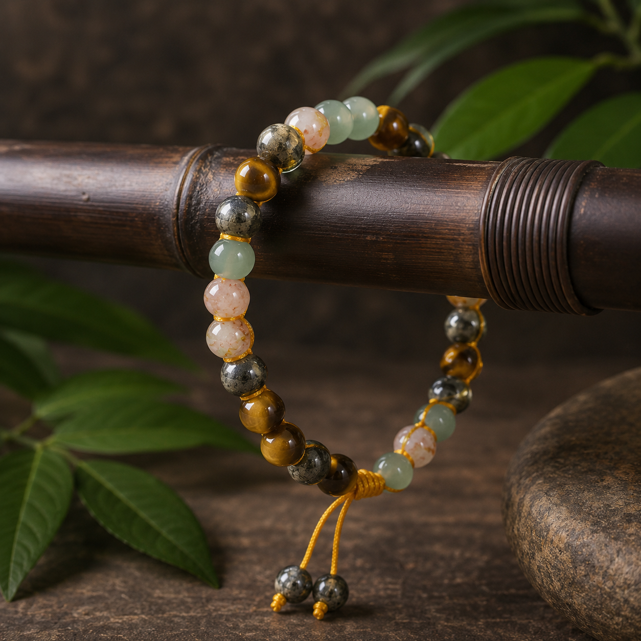 Money Magnet Double Fusion Tie-Up Band with Pyrite, Tiger Eye, Citrine & Aventurine Beads